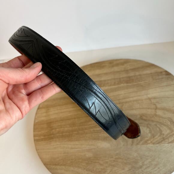 Vintage Lucchese USA Black Genuine Leather Western Belt Size 34/Large - Picture 4 of 13